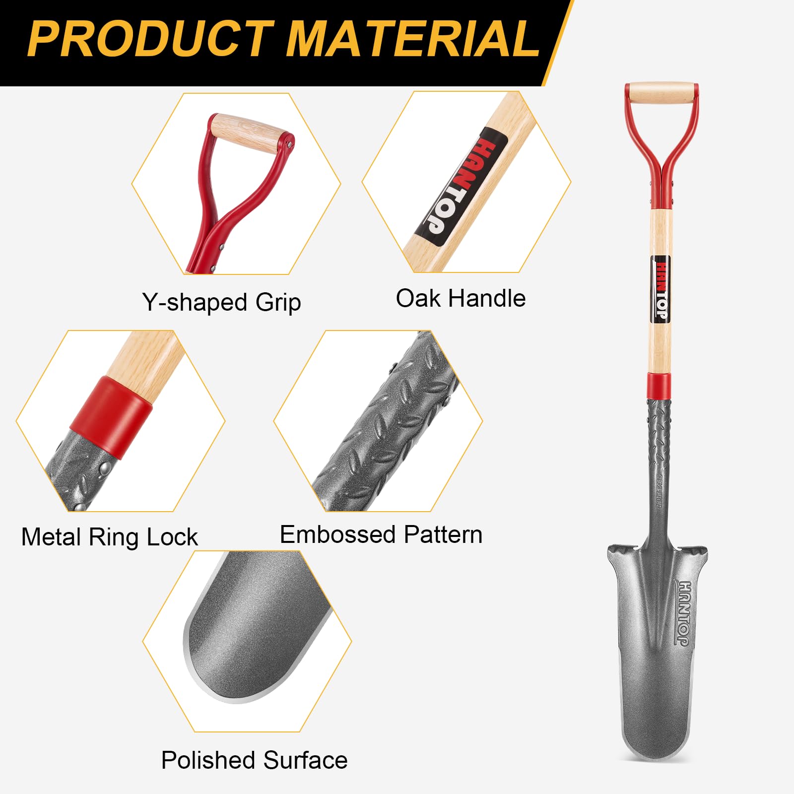 HANTOP Drain Spade Shovel, 44 inches, Manganese Steel, Trenching